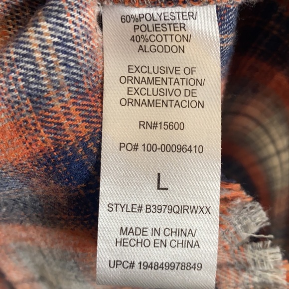 Democracy Women's Orange & Blue Plaid Button-Down Shirt Frayed Hem size Large - Picture 8 of 9